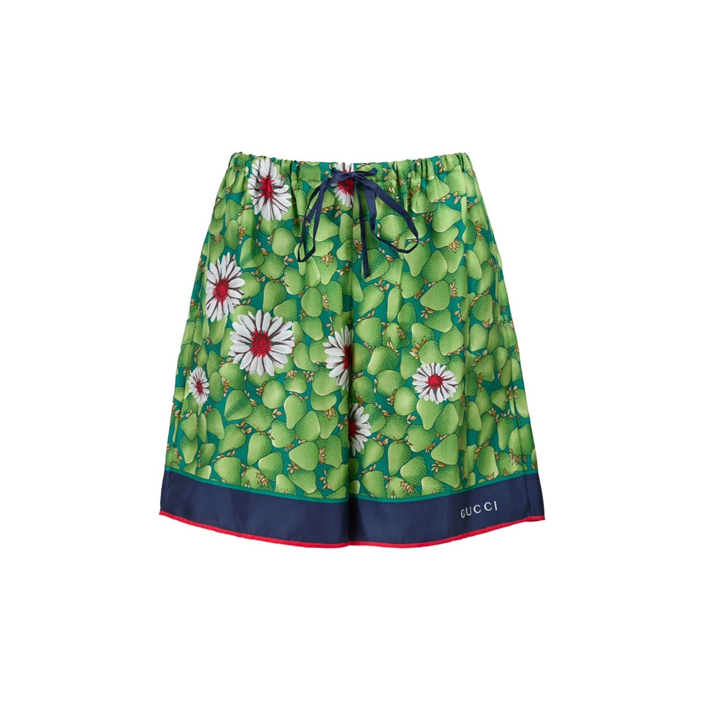 Gucci Green Flower Printed Silk Shorts