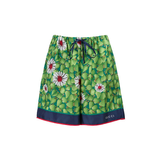 Gucci Green Flower Printed Silk Shorts