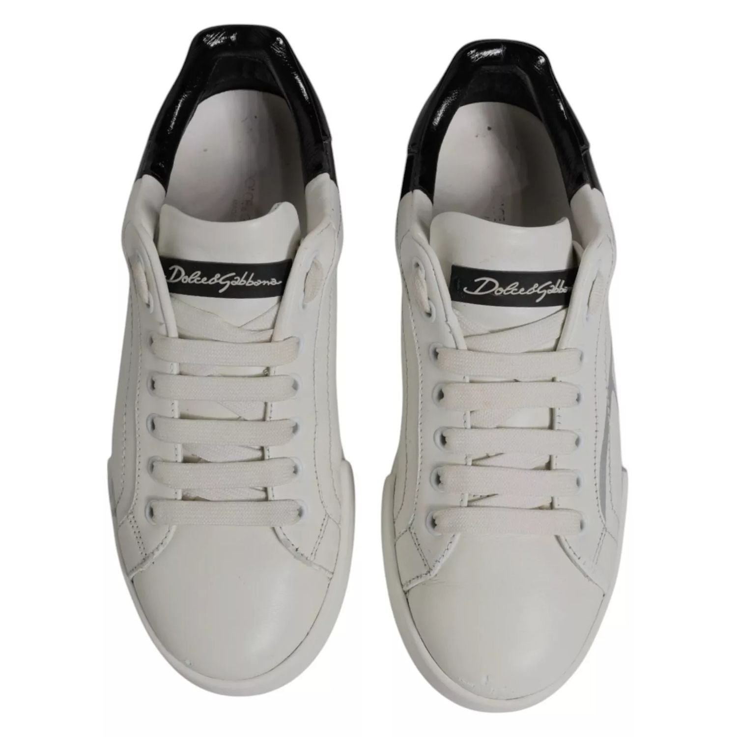 Dolce & Gabbana White Black Logo Portofino Men Sneaker Shoe