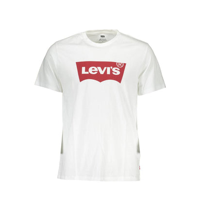 Levi's White Cotton Men T-Shirt with bold logo print on front, made from high-quality cotton for comfort and timeless fashion style.