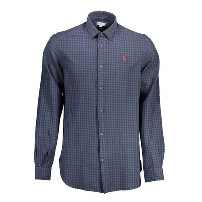 U.S. POLO ASSN. Blue Cotton Men Shirt with long sleeves and French collar, embroidered logo on chest, crafted for sophistication and comfort.