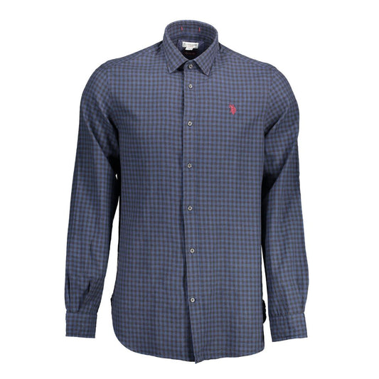 U.S. POLO ASSN. Blue Cotton Men Shirt with French collar and embroidery, long sleeves, crafted in Turkey, regular fit, breathable material.