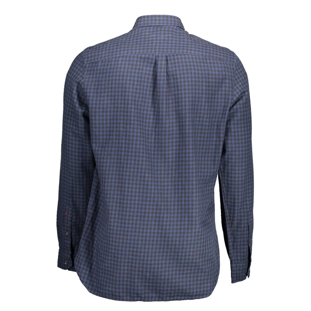 U.S. POLO ASSN. Blue Cotton Men Shirt back view showcasing checkered pattern and casual elegance for modern gentlemen.