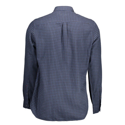 U.S. POLO ASSN. Blue Cotton Men Shirt back view showcasing checkered pattern and casual elegance for modern gentlemen.
