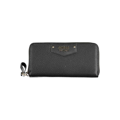 Guess Jeans Black Polyethylene Women Wallet with zip closure, external pocket, and chic design.