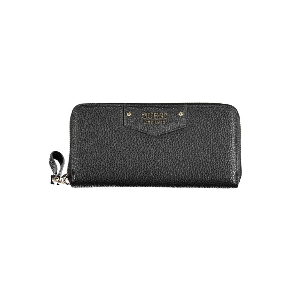 Guess Jeans Black Polyethylene Women Wallet with zip closure and compartments.