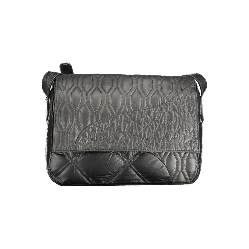 Desigual Black Polyethylene Women Handbag with adjustable strap, featuring quilted leather design and practical external pocket.