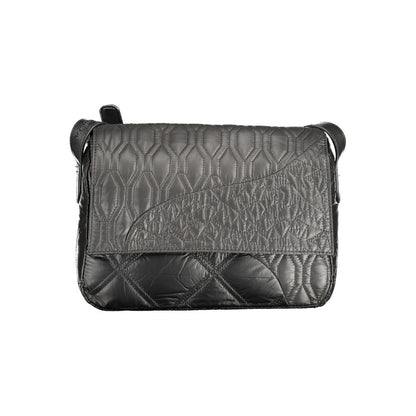 Desigual Black Polyethylene Women Handbag with adjustable strap, featuring quilted leather design and practical external pocket.