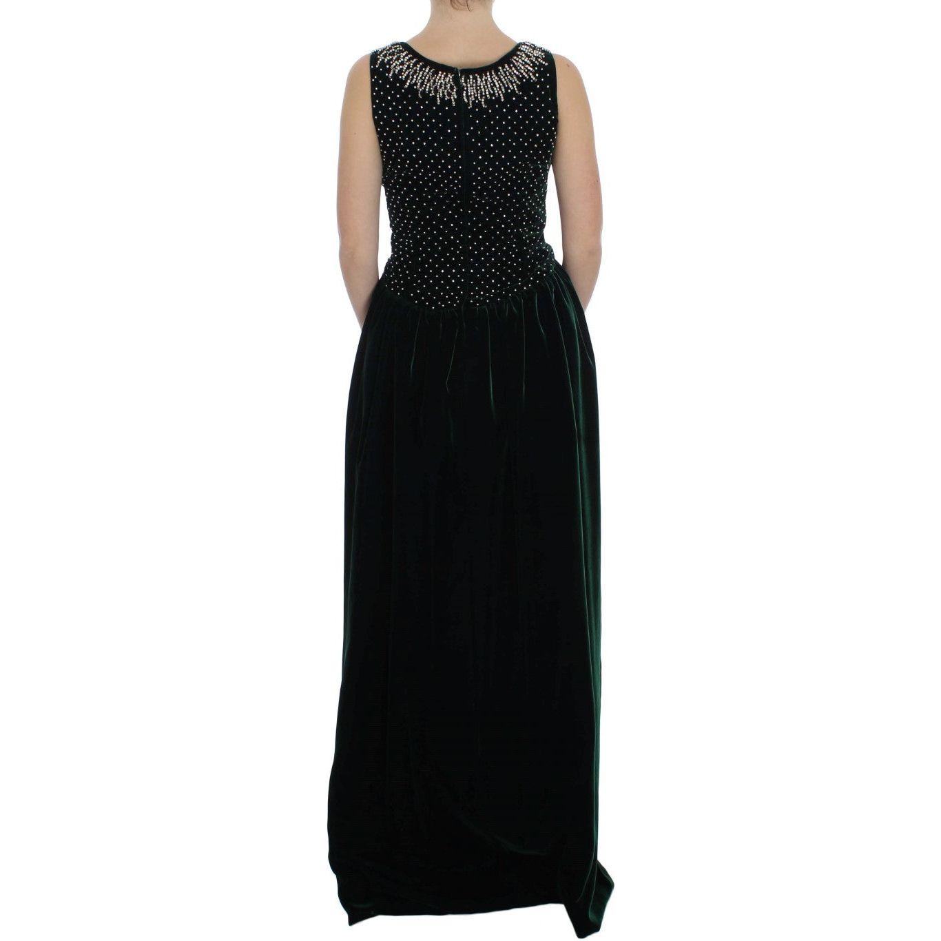 Dolce & Gabbana Green Velvet Crystal Long Maxi Dress NOC10094-1