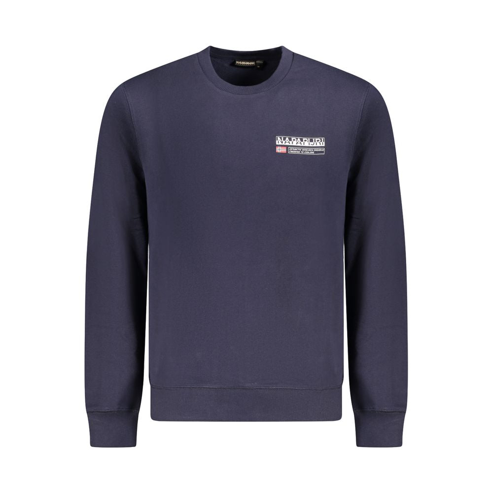 Napapijri Blue Cotton Men Sweater with logo and stylish print, premium long sleeve design for comfort and trend.