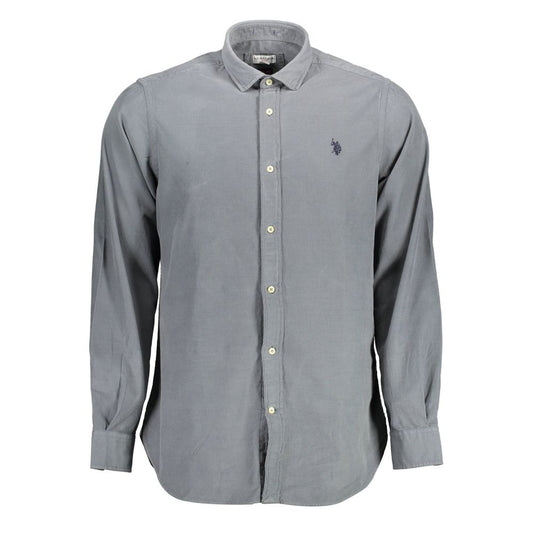 U.S. POLO ASSN. Blue Cotton Men Shirt with French collar and iconic embroidery, designed for a sleek and timeless look.