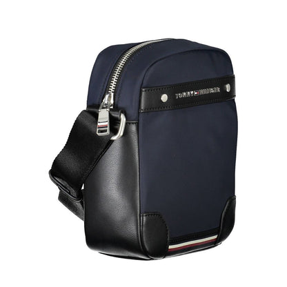 Tommy Hilfiger Blue Polyester Men Shoulder Bag with adjustable strap and zip closure, featuring eco-friendly recycled material.