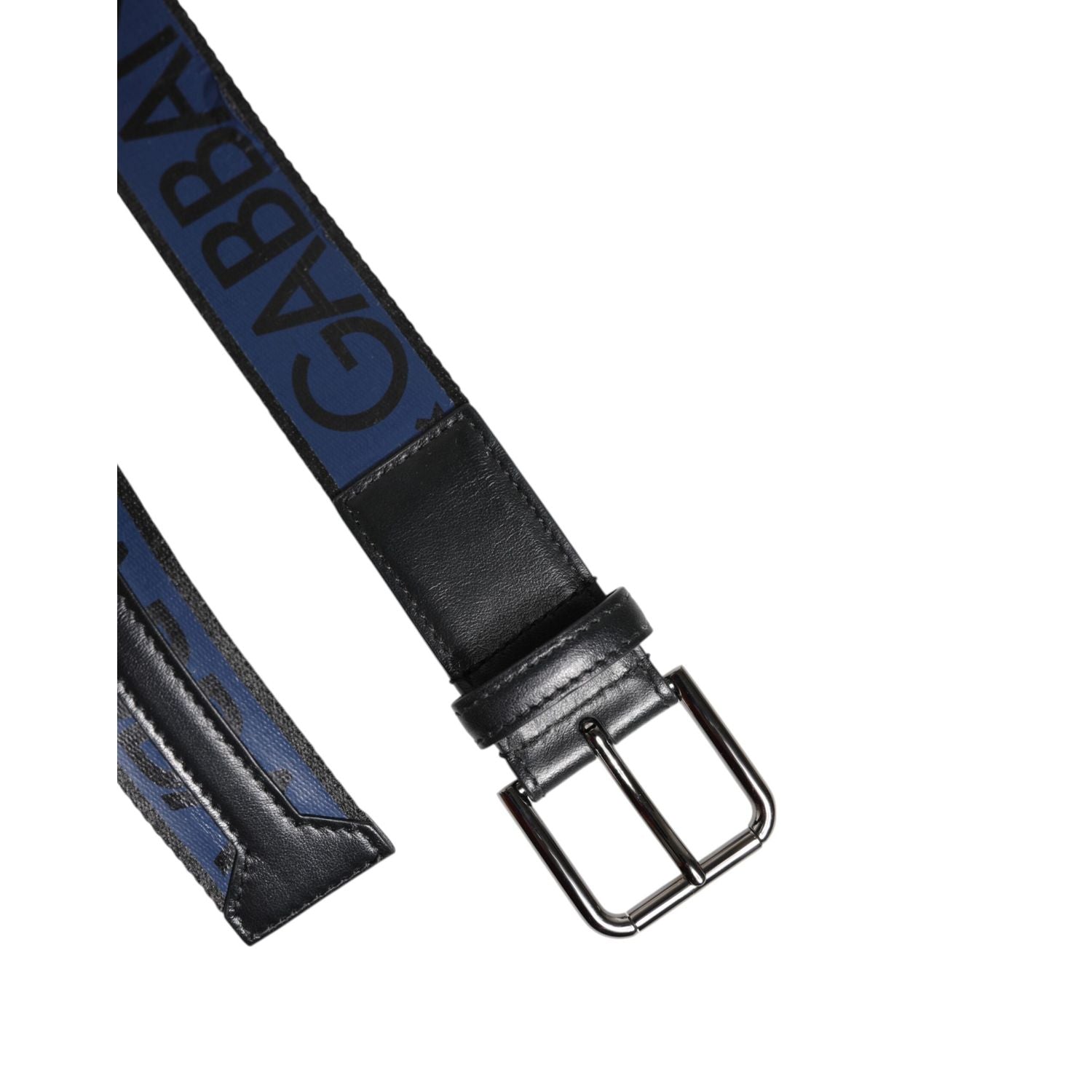 Dolce & Gabbana Black Blue DG Logo Silver Metal Buckle Belt