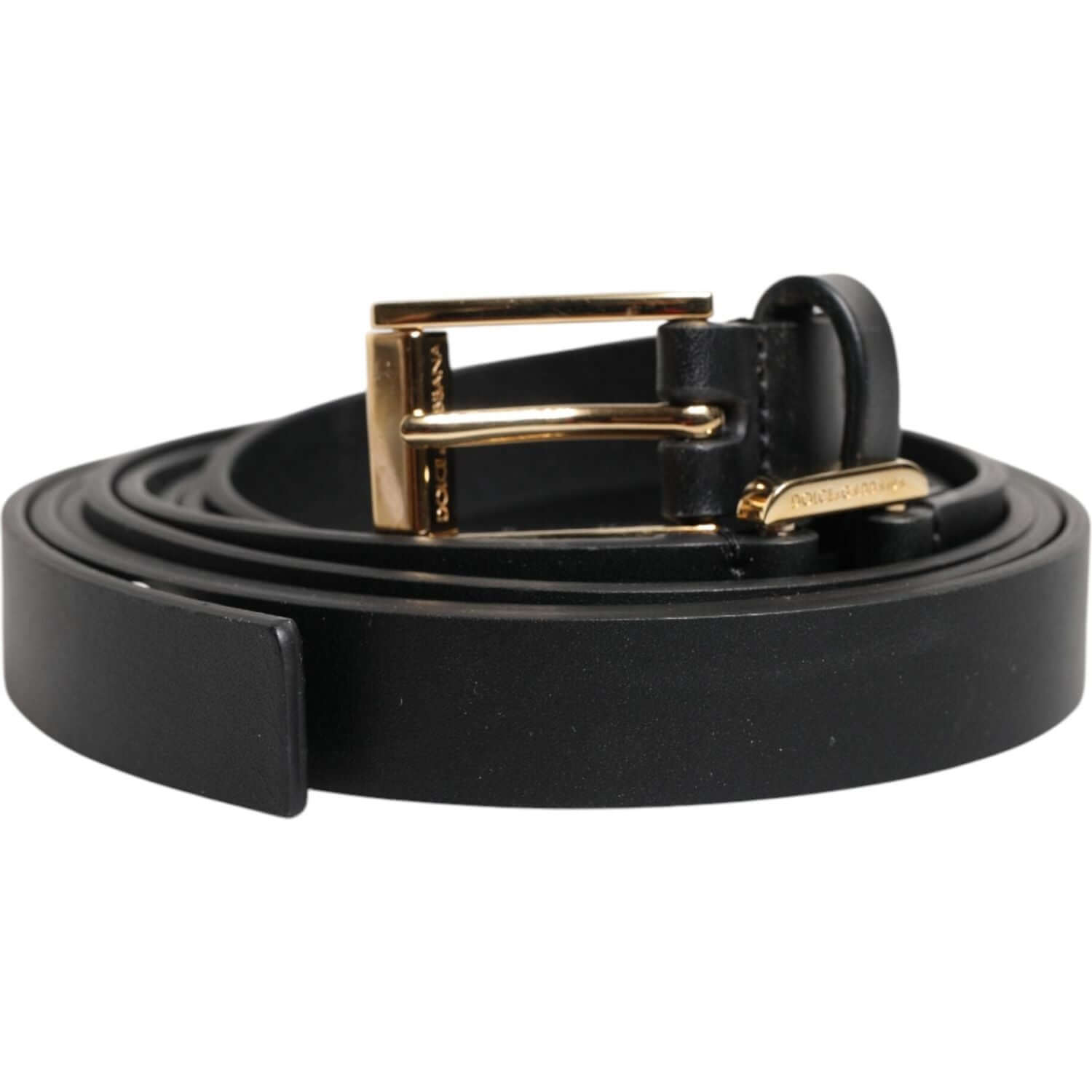 Dolce & Gabbana Black Double Strap Leather Gold Buckle Belt