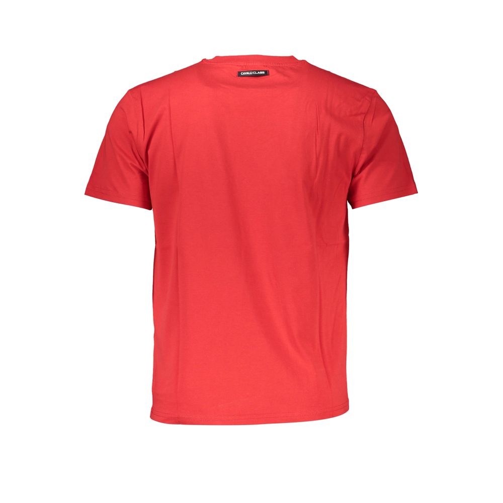 Cavalli Class Red Cotton Men T-Shirt, premium short sleeve crew neck in bold red with iconic logo, luxury fashion for men.