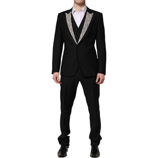 Dolce & Gabbana Black MARTINI Crystal Embellished 3 Pc Suit KOS2324-50