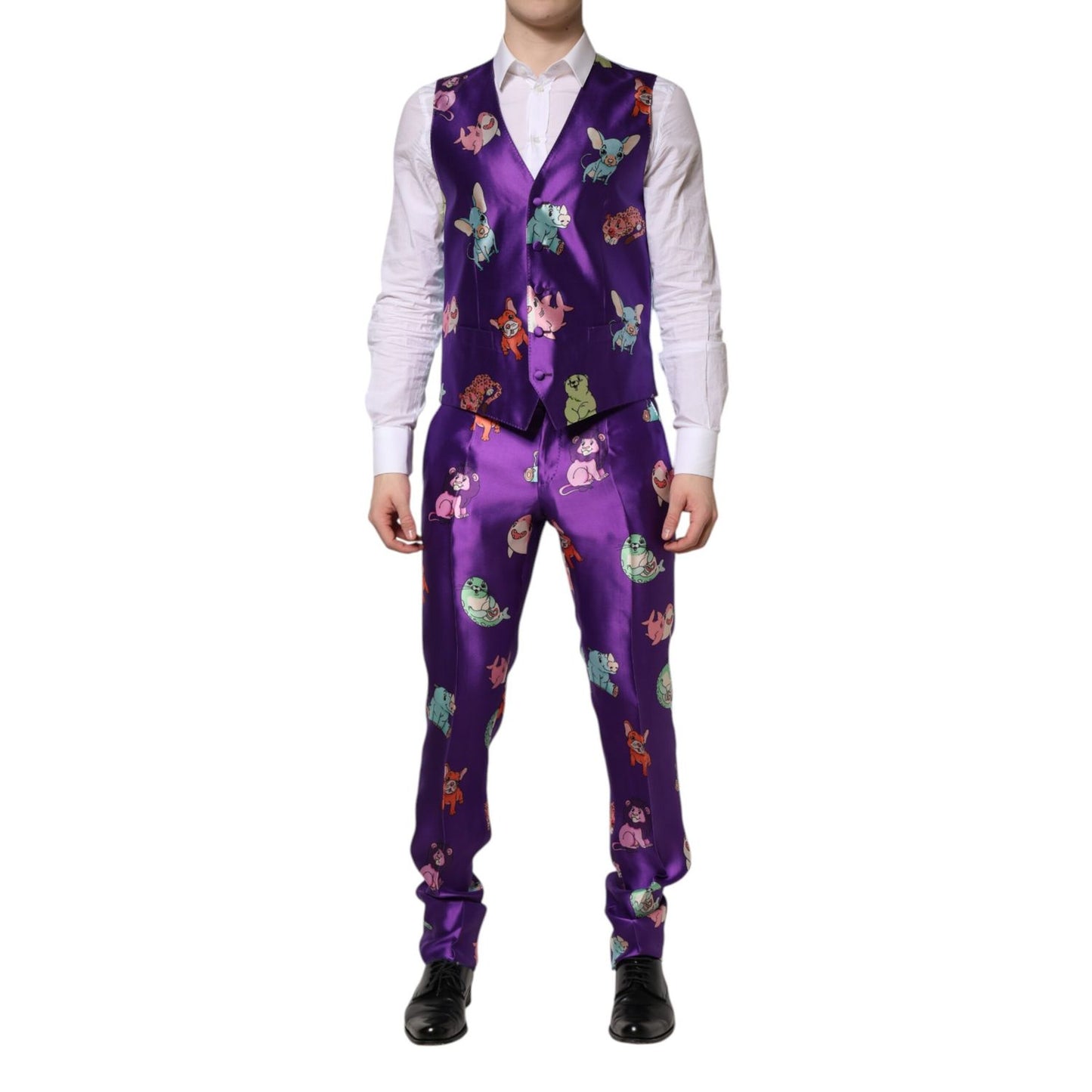 Dolce & Gabbana Purple Silk Animal Print 3 Piece Suit