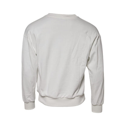 Dolce & Gabbana White Embossed Logo Cotton Crew Neck Sweater
