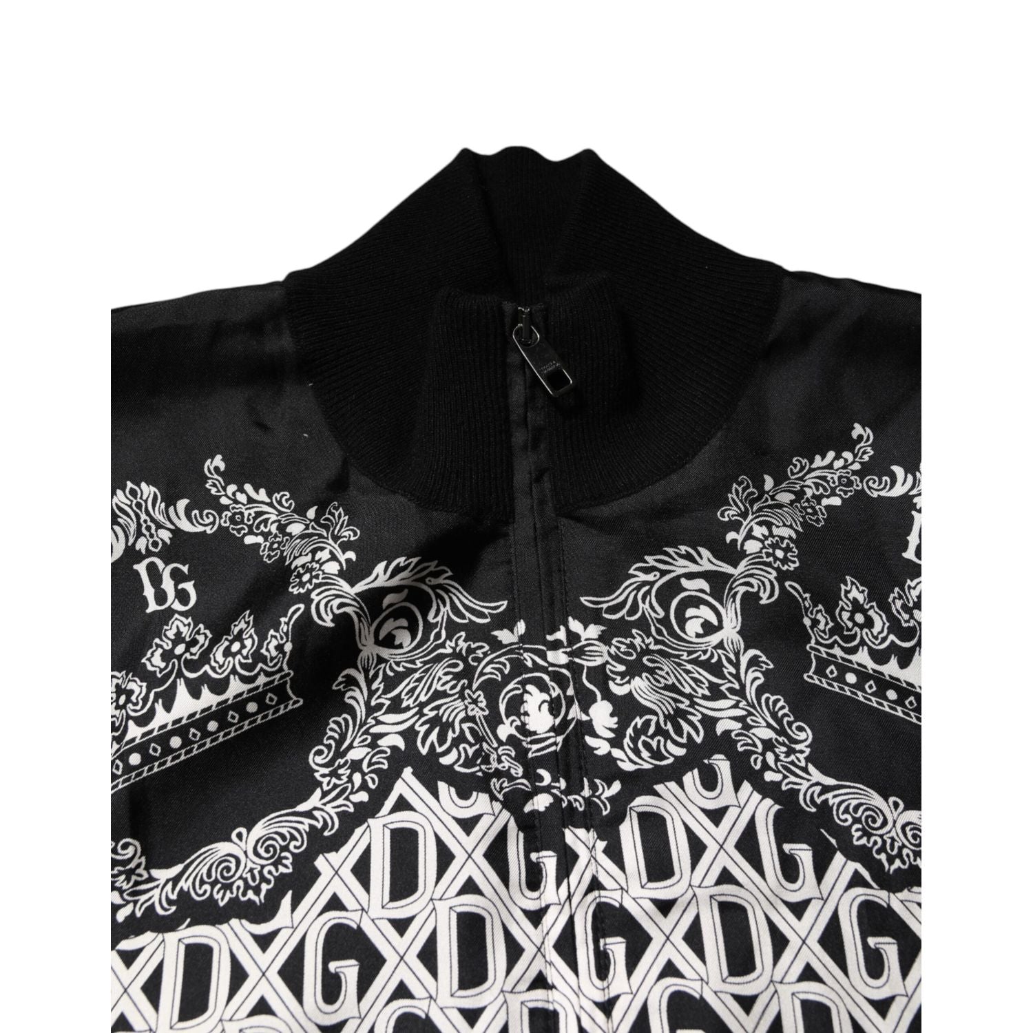 Dolce & Gabbana Black White Bandana Print Full Zip Sweater