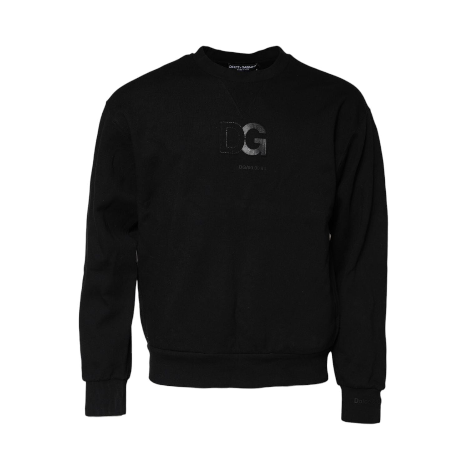 Dolce & Gabbana Black Embossed Logo Cotton Crew Neck Sweater