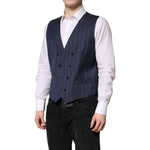 Dolce & Gabbana Blue Stripes Wool Formal Men Waistcoat Vest TSH90464-52