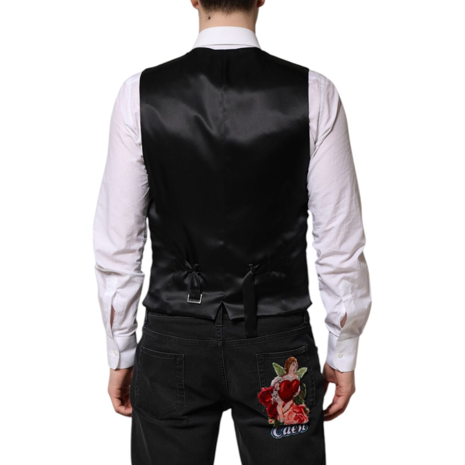 Dolce & Gabbana Red Floral Brocade Formal Men Waistcoat Vest