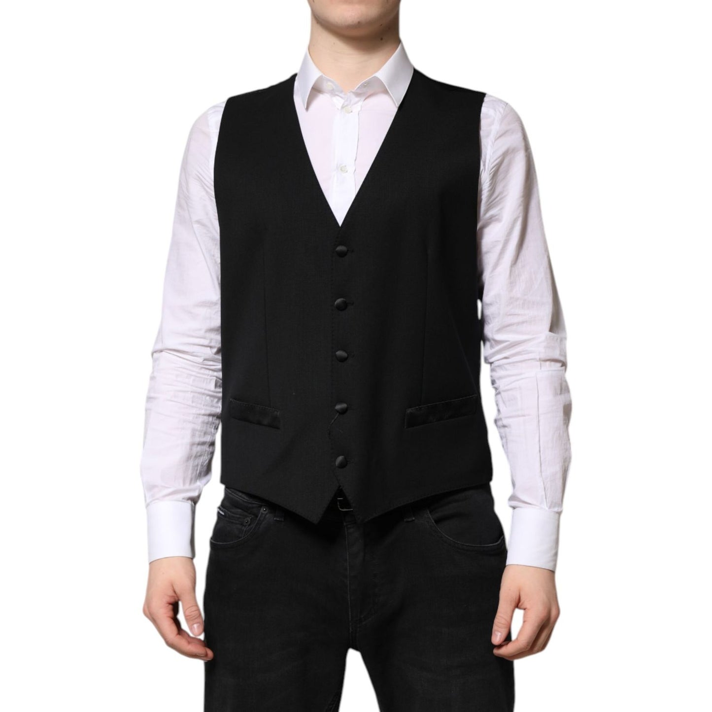 Dolce & Gabbana Black Wool Dress Formal Men Waistcoat Vest