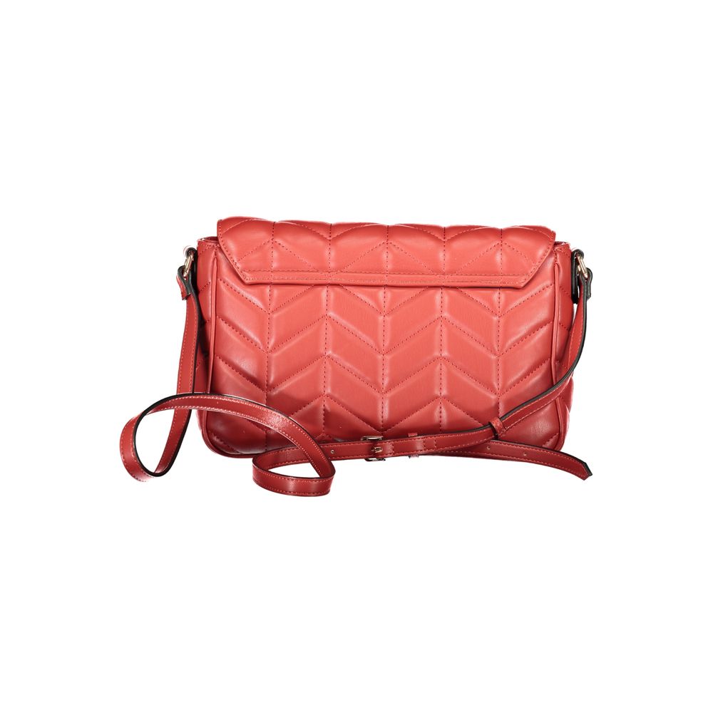 Mario Valentino Red Polyethylene Handbag with adjustable shoulder strap, contrasting details, zip closure, and recycled materials.