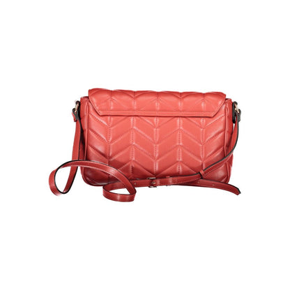 Mario Valentino Red Polyethylene Handbag with adjustable shoulder strap, contrasting details, zip closure, and recycled materials.