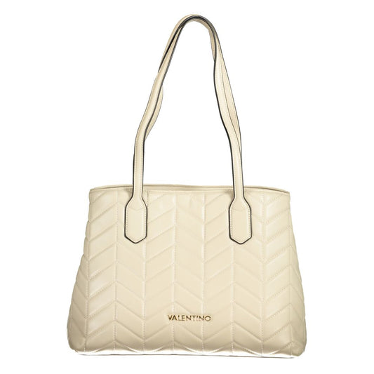 Mario Valentino Beige Polyethylene Women Handbag with elegant shoulder handles and quilted design.