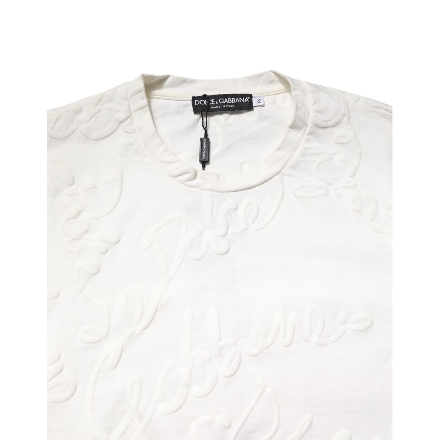 Dolce & Gabbana White Cotton Logo Embossed Crew Neck T-shirt