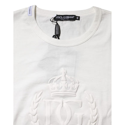 Dolce & Gabbana White Cotton DG Crown Embossed T-shirt