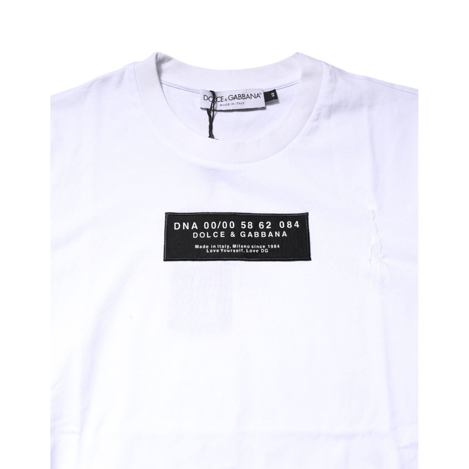 Dolce & Gabbana White Cotton Logo Patch Crew Neck T-shirt