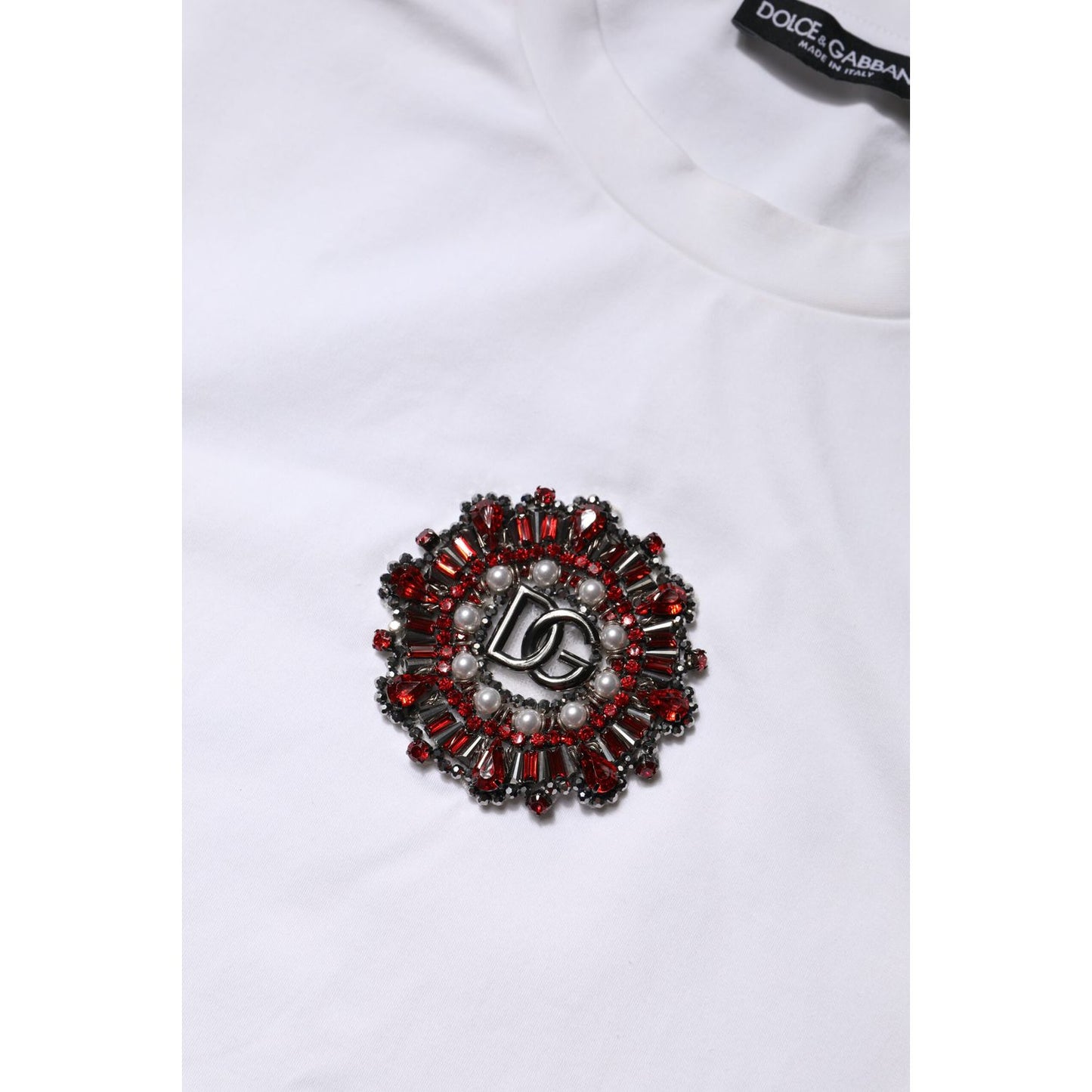 Dolce & Gabbana White Logo Embellish Short Sleeves T-shirt