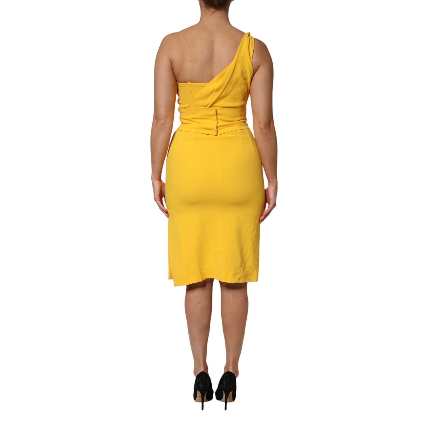 Dolce & Gabbana Yellow One Shoulder Side Slit Midi Dress
