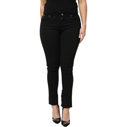 Dolce & Gabbana Black Cotton Logo Mid Waist Skinny Denim Jeans PAN76281-42