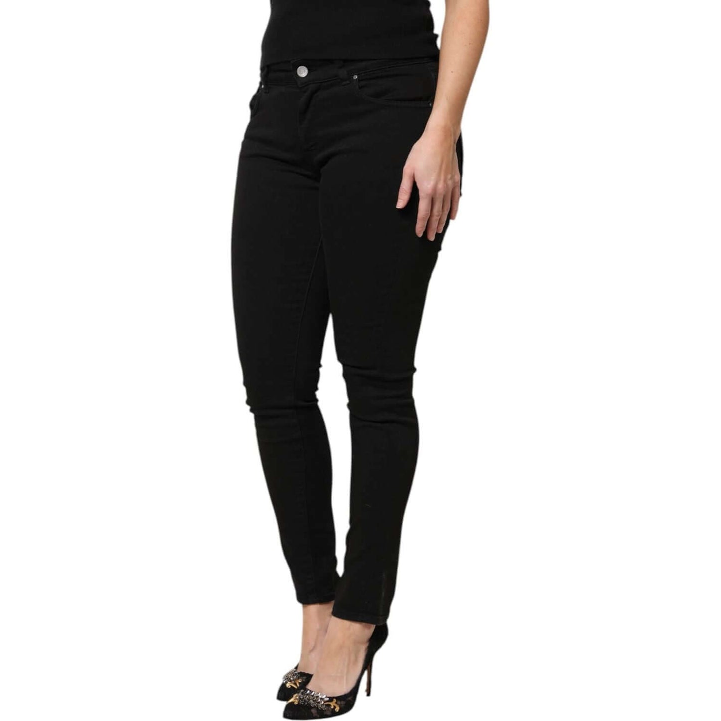 Dolce & Gabbana Black Cotton Logo Mid Waist Skinny Denim Jeans PAN76281-42