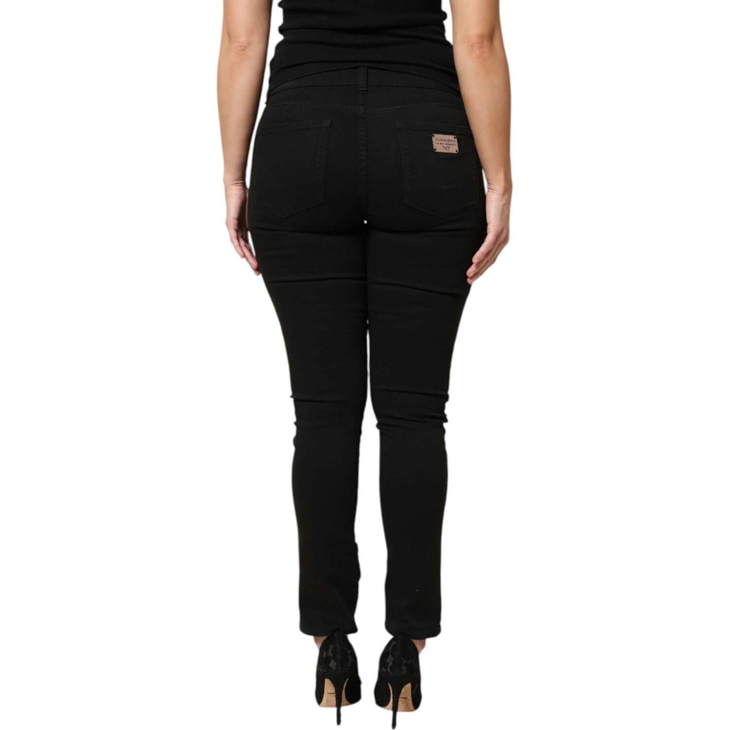 Dolce & Gabbana Black Cotton Logo Mid Waist Skinny Denim Jeans PAN76281-42