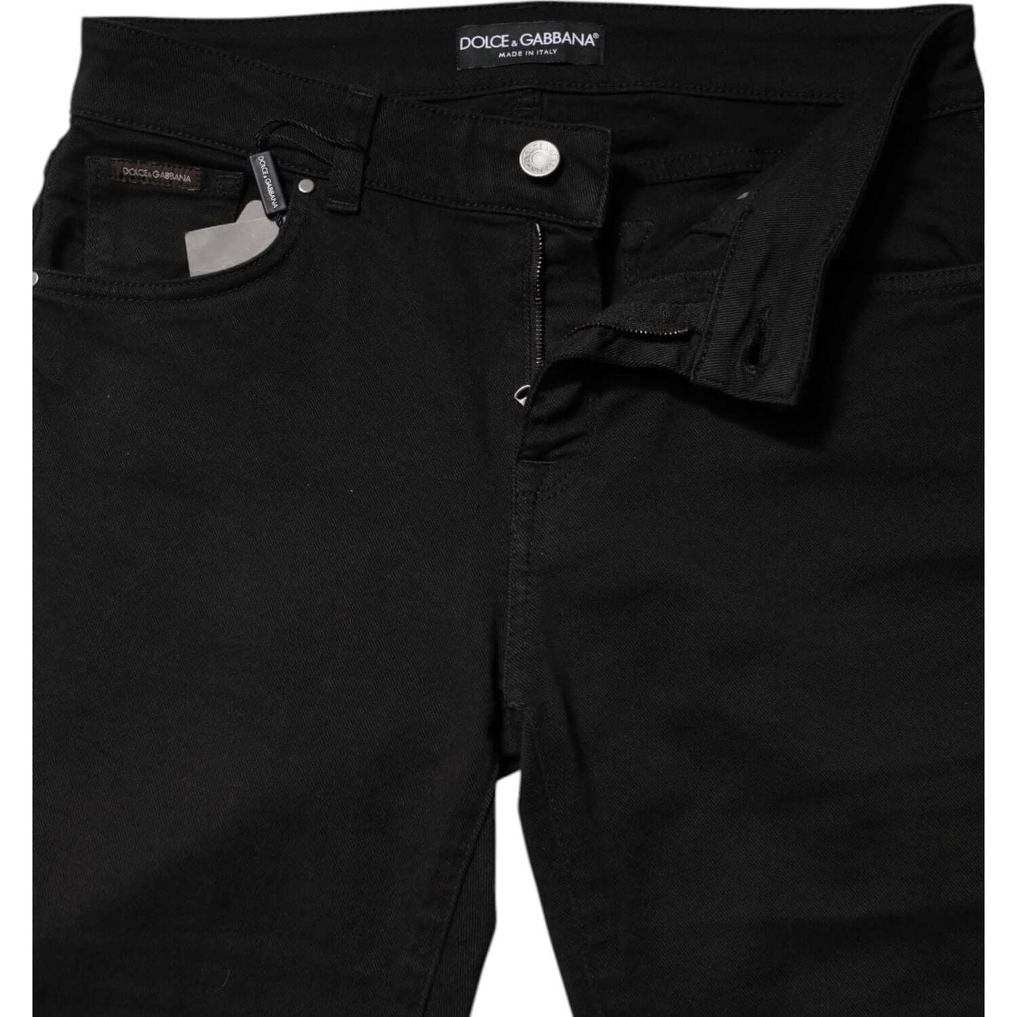 Dolce & Gabbana Black Cotton Logo Mid Waist Skinny Denim Jeans PAN76281-42
