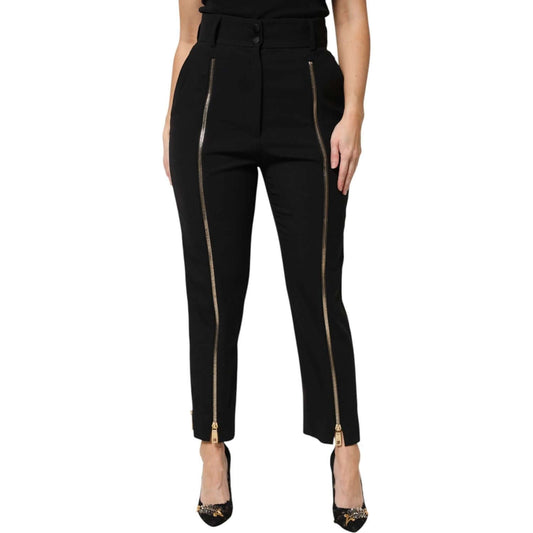 Dolce & Gabbana Black Wool High Waist Zipper Tapered Pants PAN76310-36