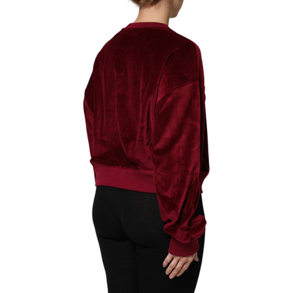 Dolce & Gabbana Red Cotton Velvet Crew Neck Pullover Sweater