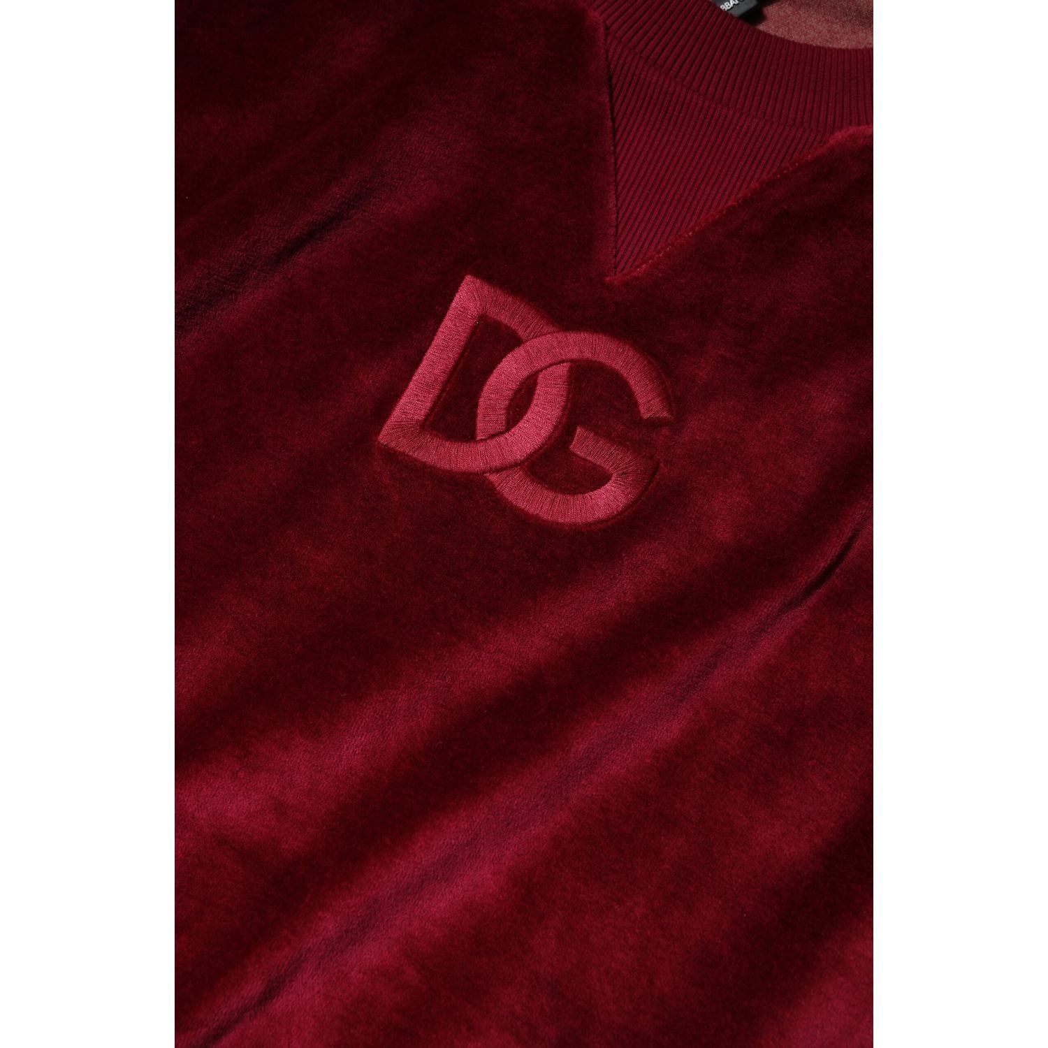 Dolce & Gabbana Red Cotton Velvet Crew Neck Pullover Sweater