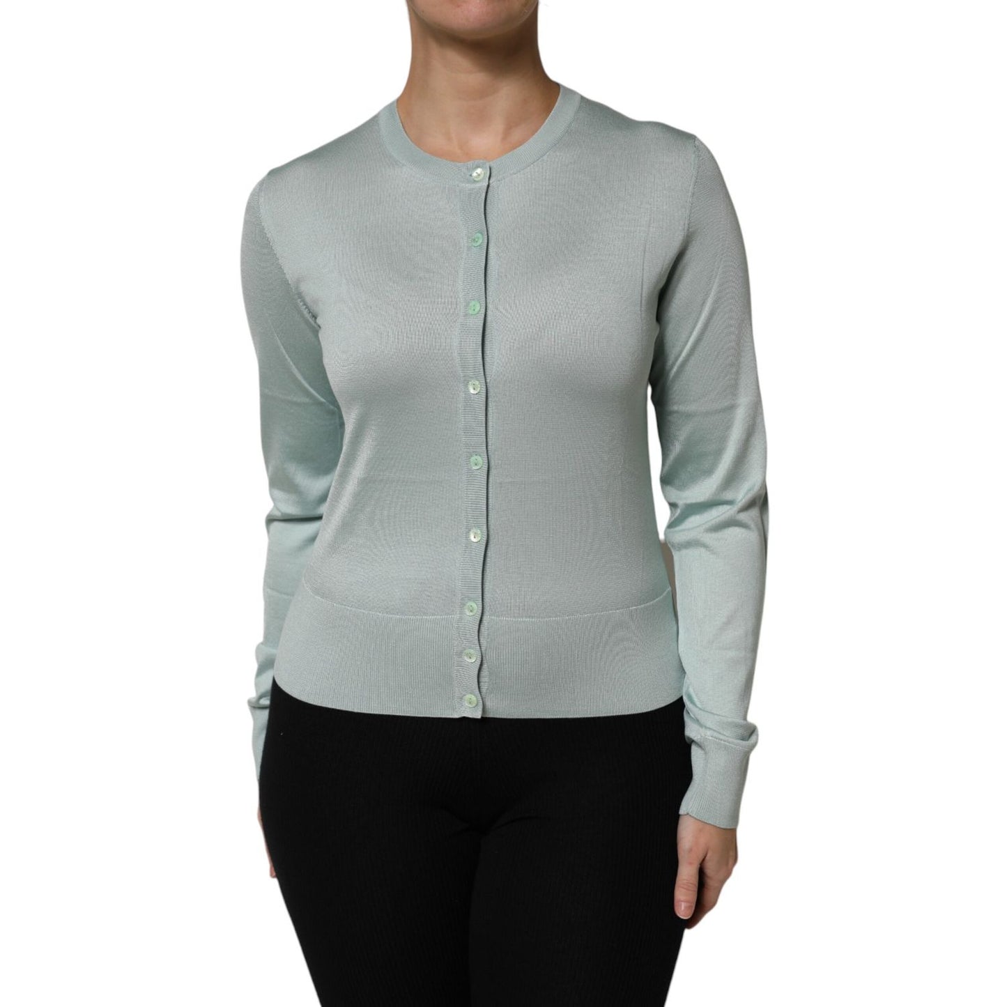 Dolce & Gabbana Light Green Silk Button Down Cardigan Sweater