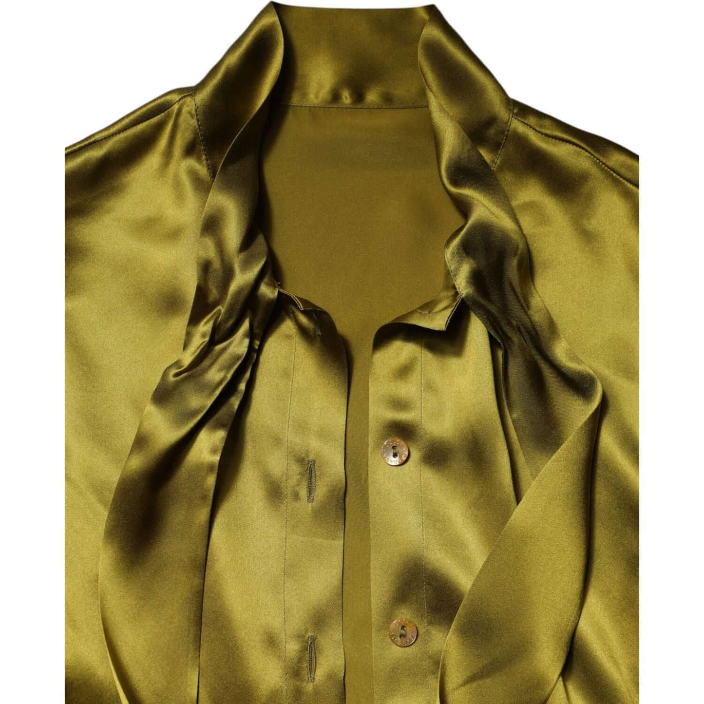 Dolce & Gabbana Green Ascot Collar Long Sleeves Blouse Top