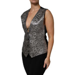 Dolce & Gabbana Silver Floral Jacquard Sleeveless Vest Top TSH87629-40