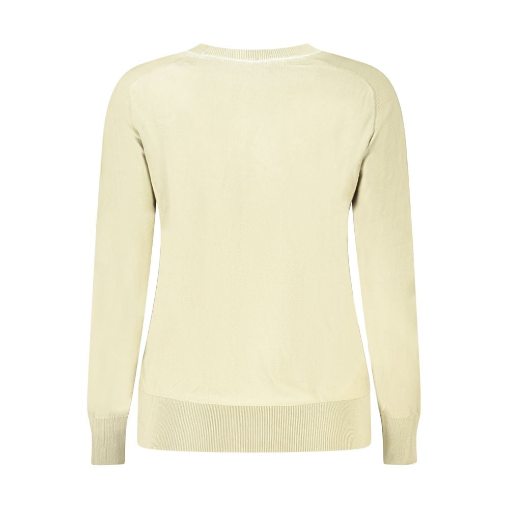 Back view of North Sails Green Cotton Women Sweater showing chic contrasting accents and elegant crew neck design.