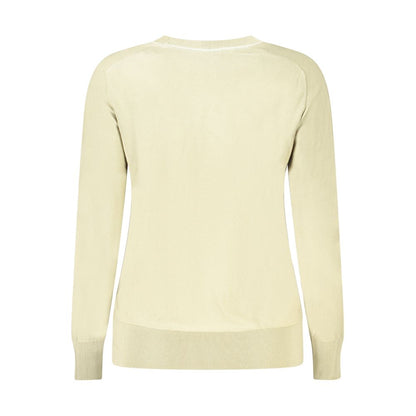 Back view of North Sails Green Cotton Women Sweater showing chic contrasting accents and elegant crew neck design.