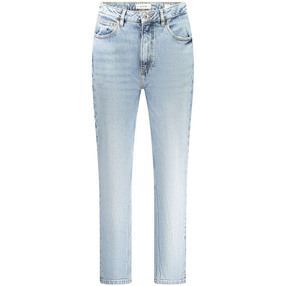 Guess Jeans Blue Cotton Women Jeans, classic high-waisted Mom Jeans with a stylish washed effect and vintage charm.