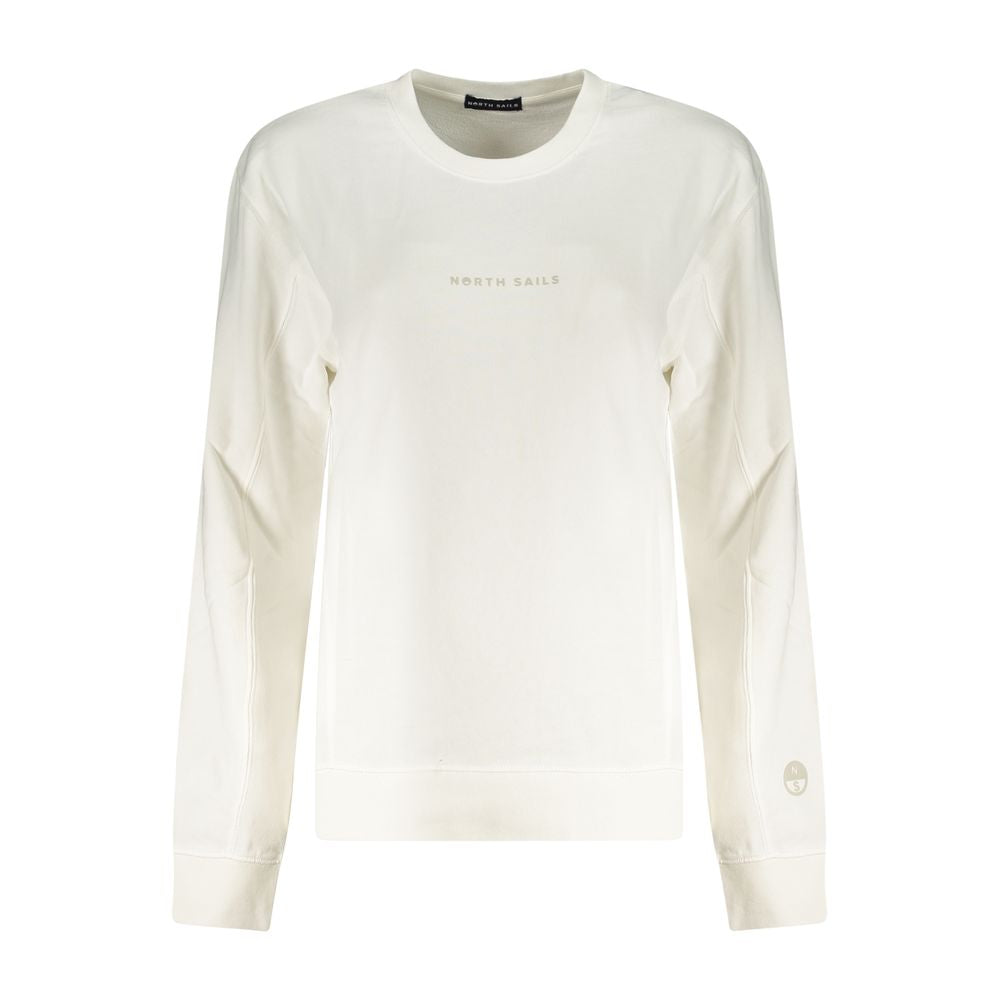 North Sails White Cotton Women Sweater with embossed logo, crew neck design, perfect for casual wear and breezy evenings.