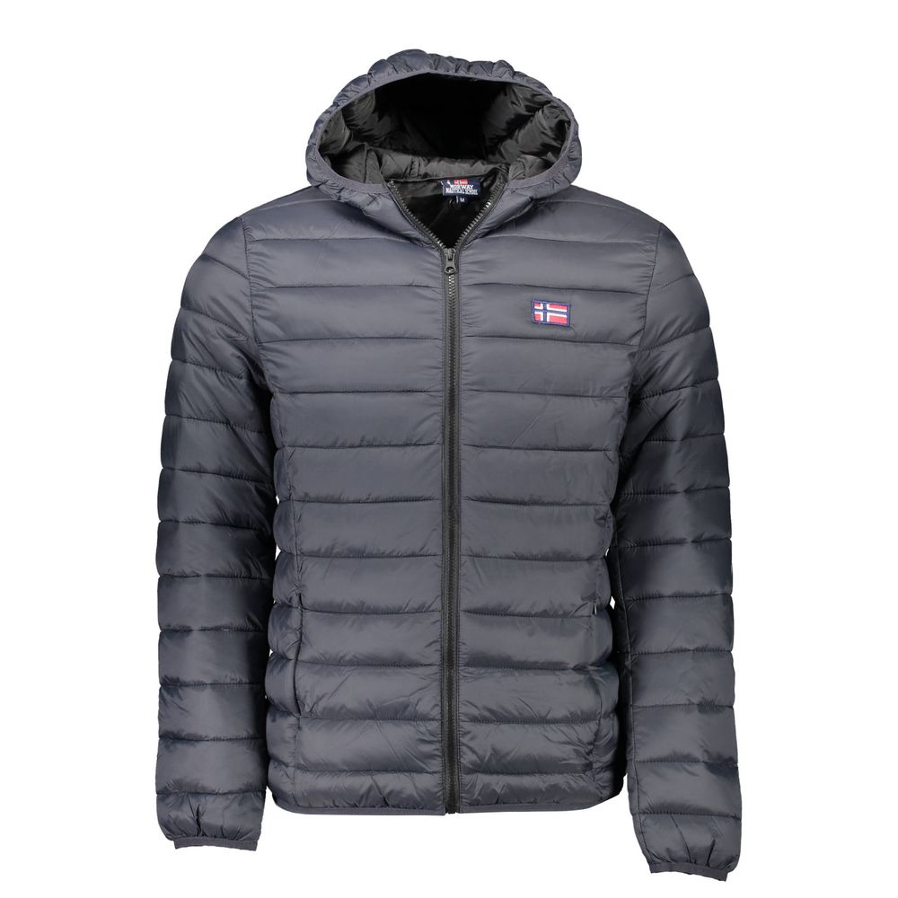 Norway 1963 Black Polyamide Men Jacket with hood, showcasing sleek design and practicality for modern adventurers. Features zip closure and logo.